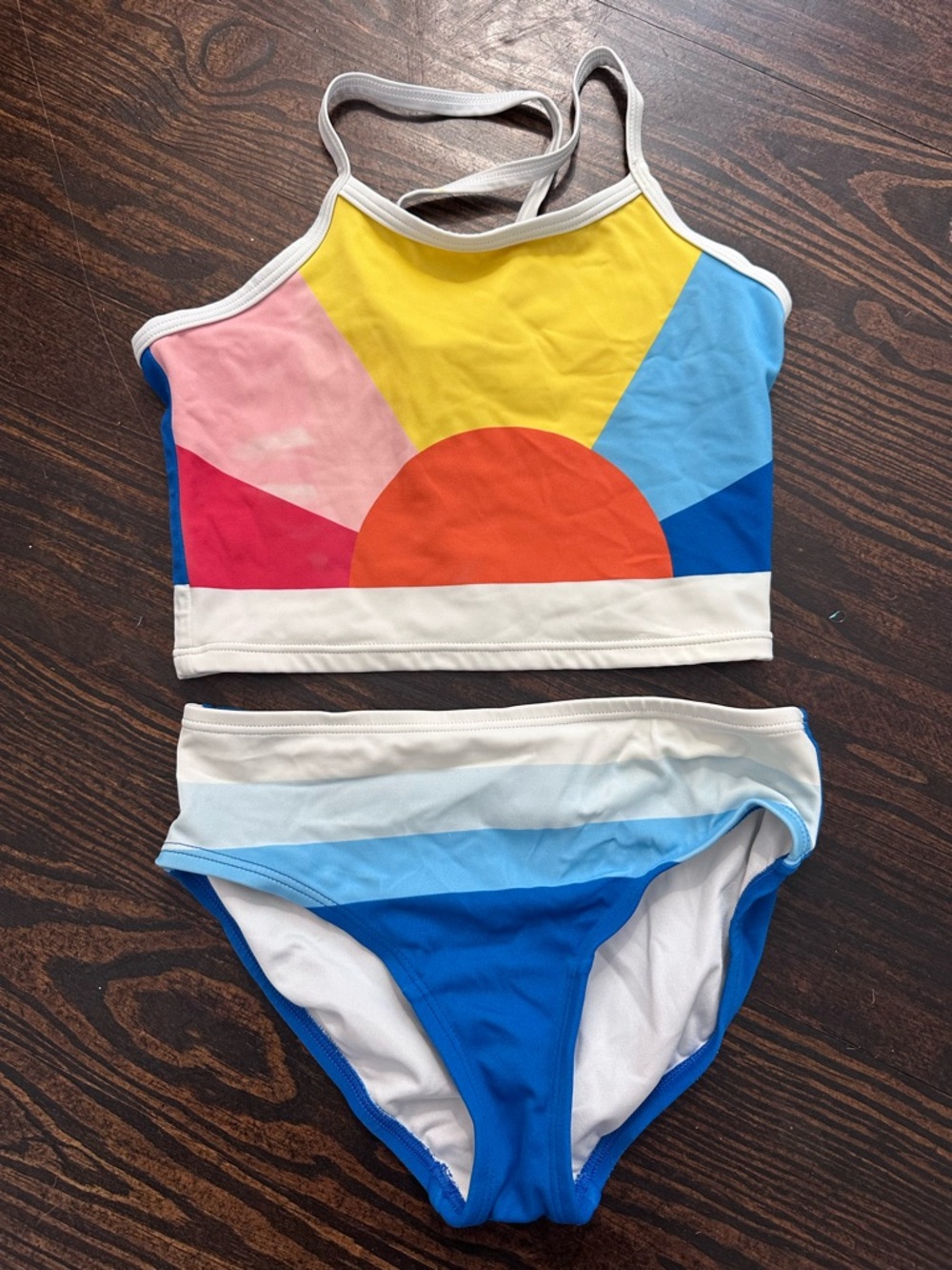 Hanna Andersson Girls Sunrise Tankini in Blue, Yellow, Orange & Pink